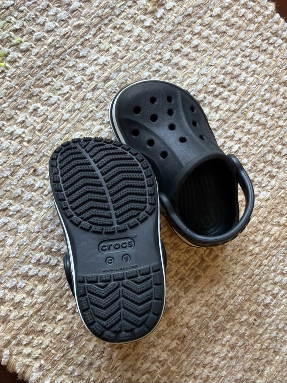 CROCS Kids' Black Clogs with White Accent Logo Trim